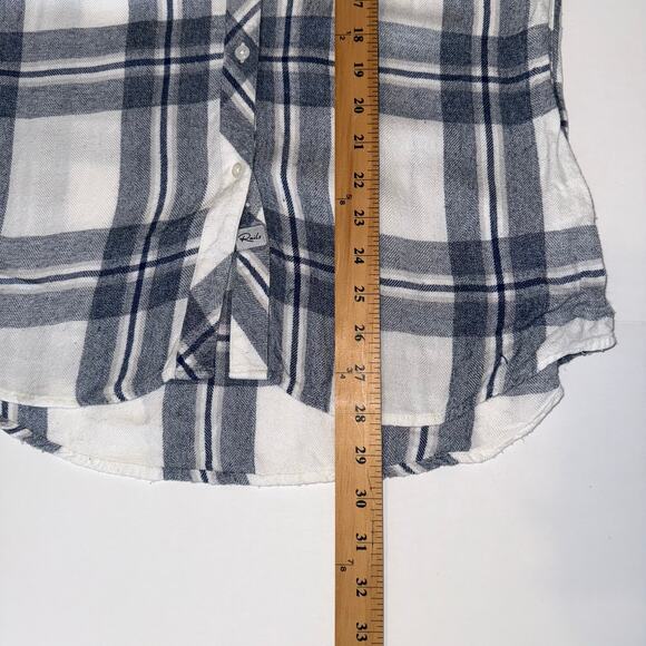 Rails Hunter Plaid Shirt Women’s Small White/Indigo Rayon Button Down Good - Picture 11 of 16